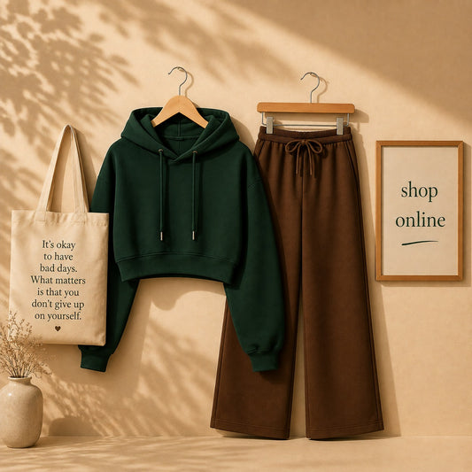 Dark Green Crop Hood With Brown Flapper