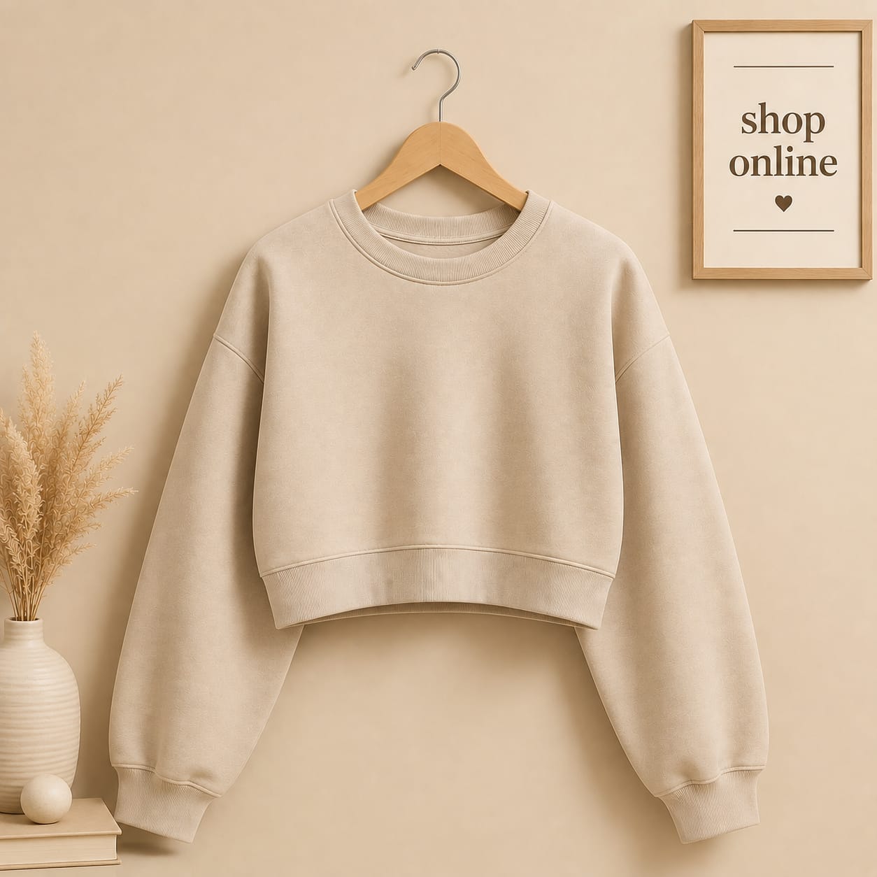 Beige Crop Sweatshirt