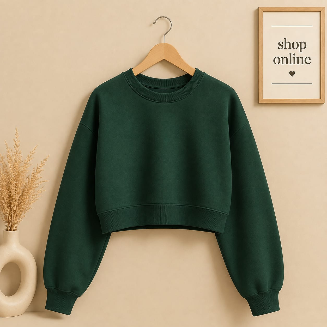 Dark Green Crop Sweatshirt