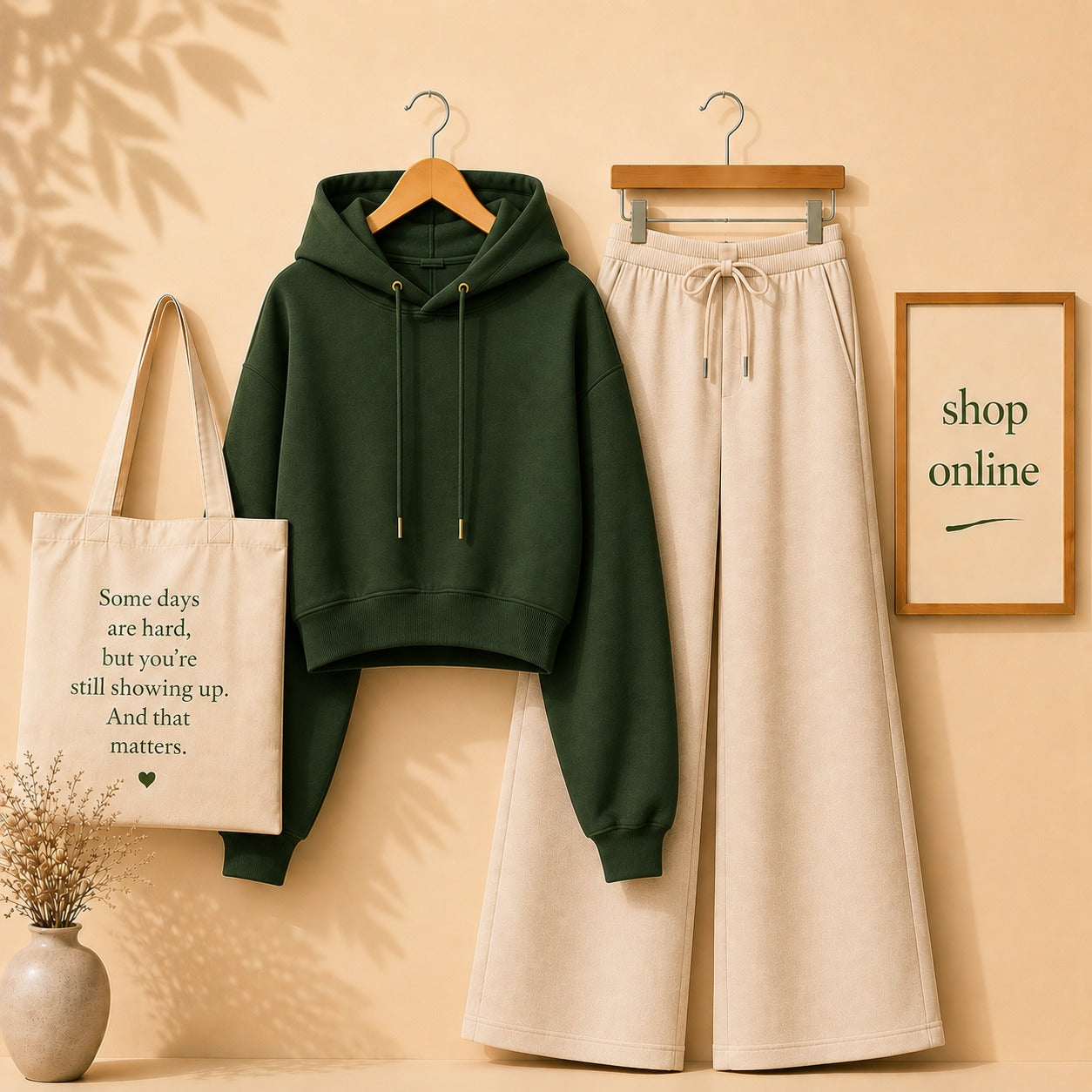 Dark Green Crop Hood With Beige Flapper