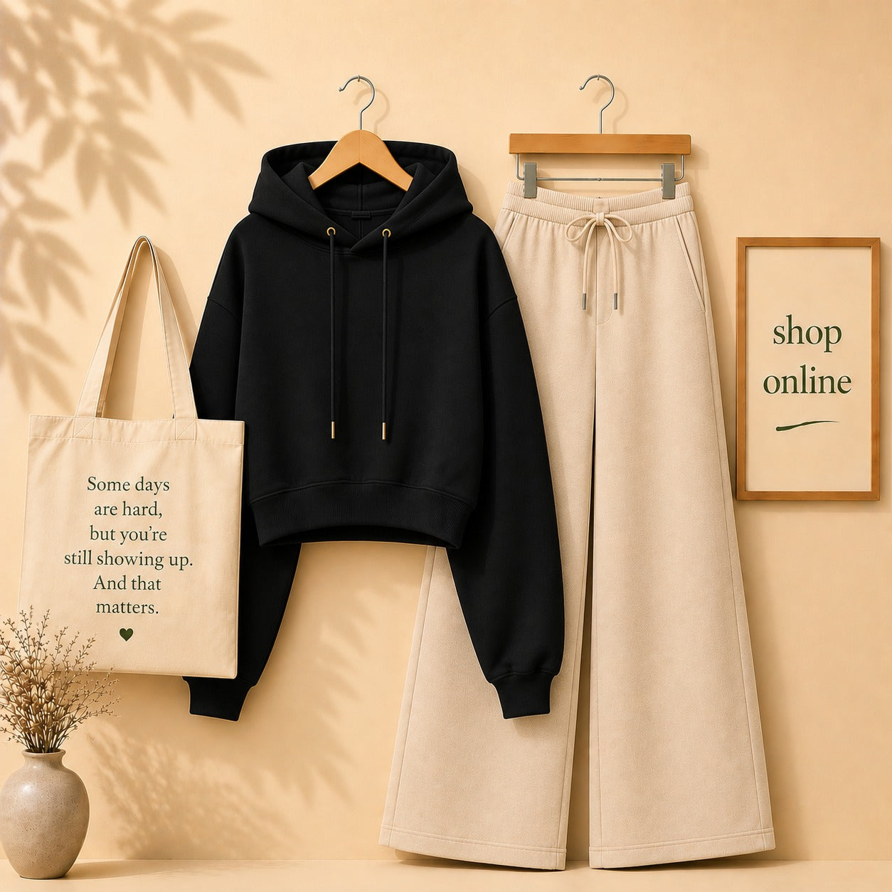 Black Crop Hood With Beige Flapper