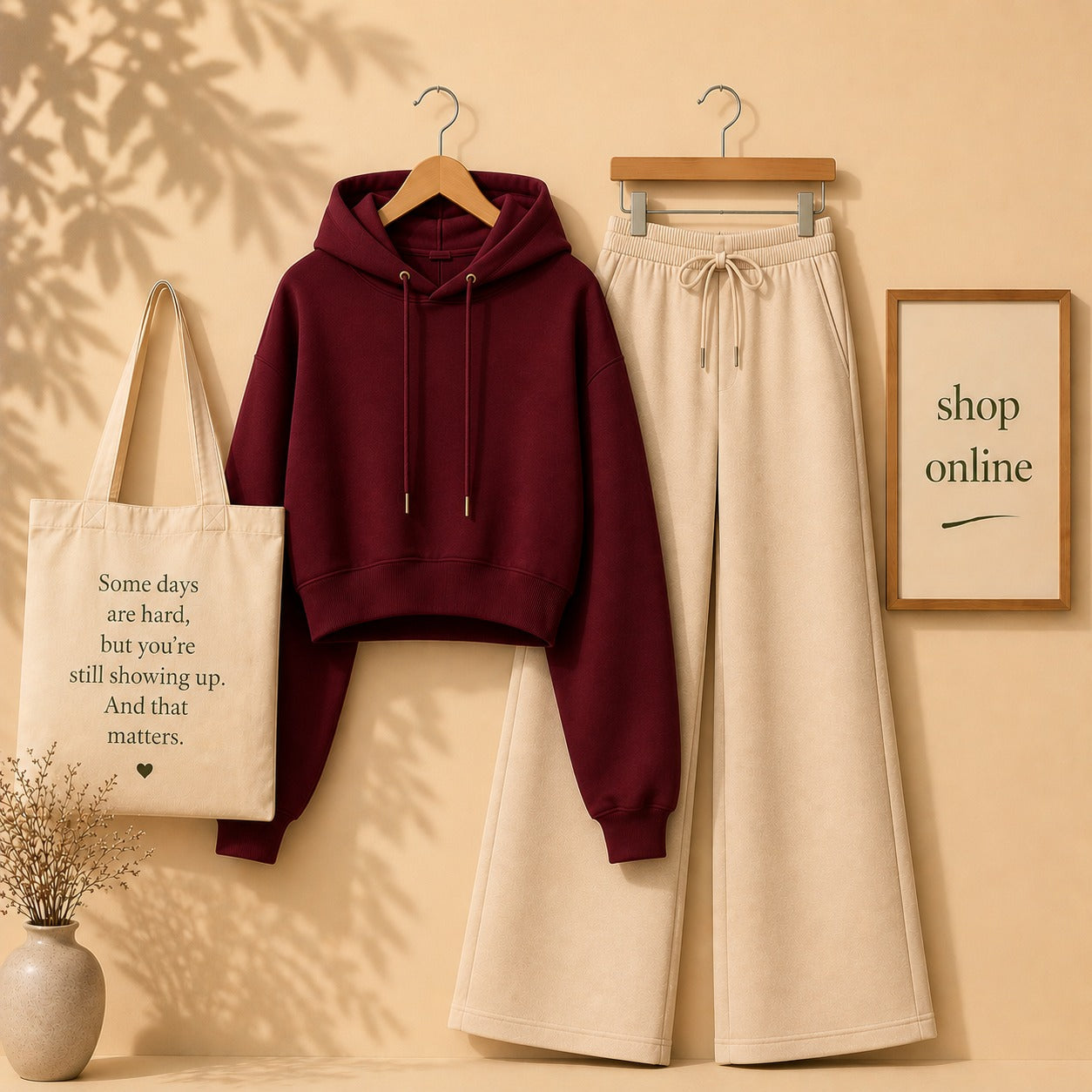 Maroon Crop Hood With Beige Flapper