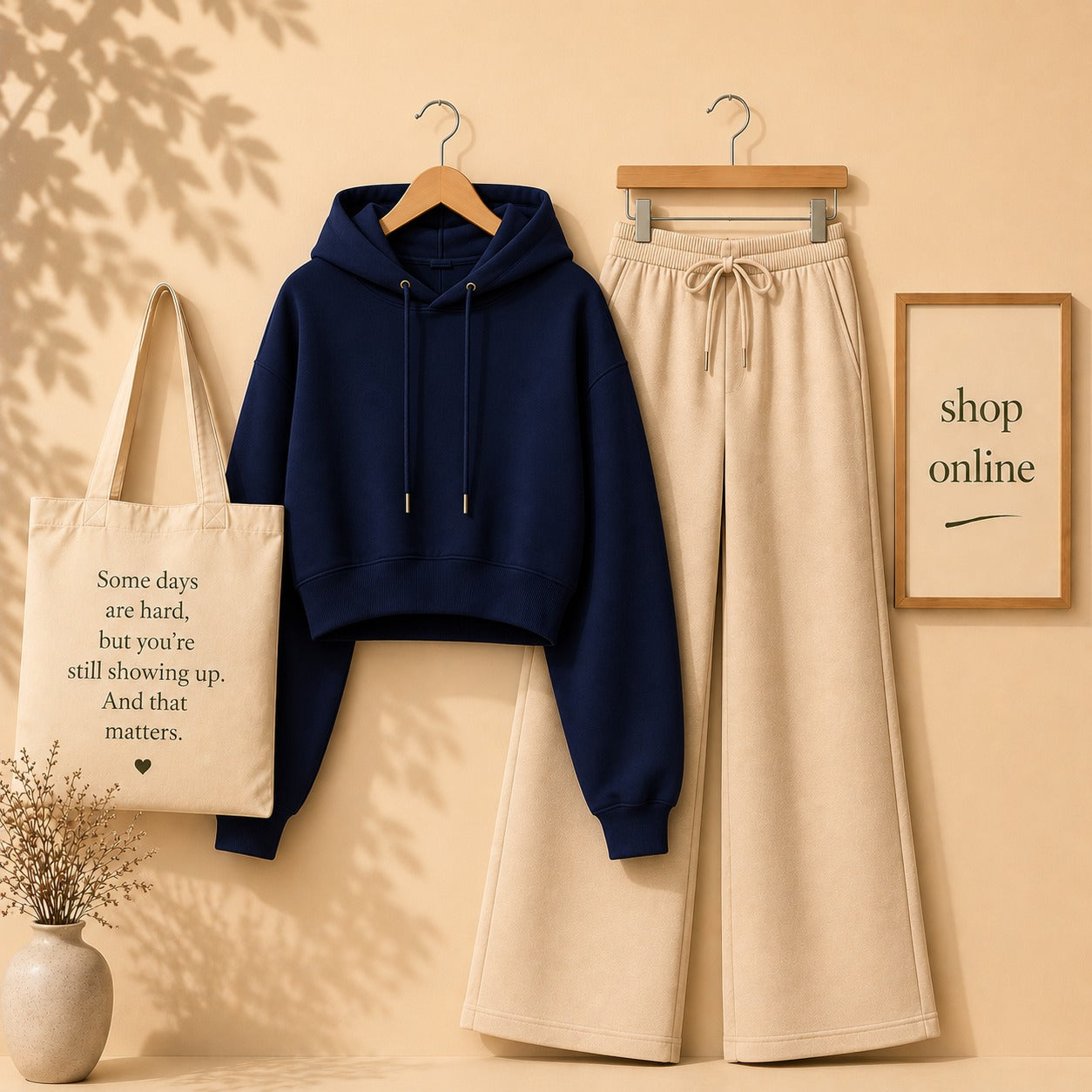 Navy Blue Crop Hood With Beige Flapper