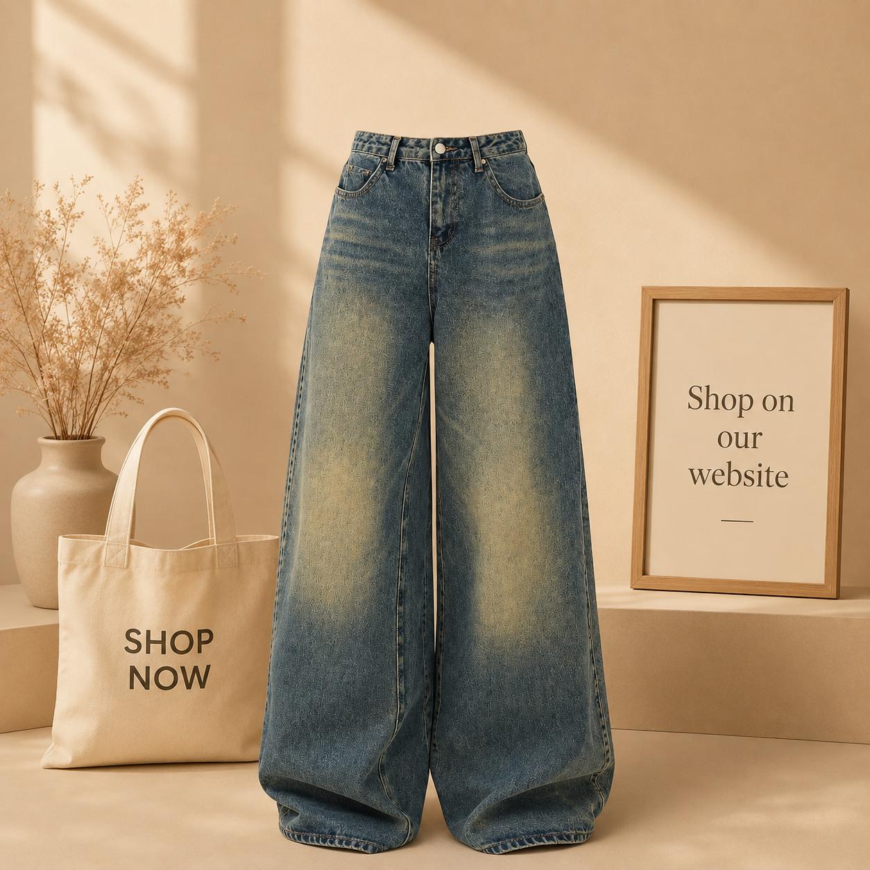 Vintage Dark Blue Green Faded Jeans