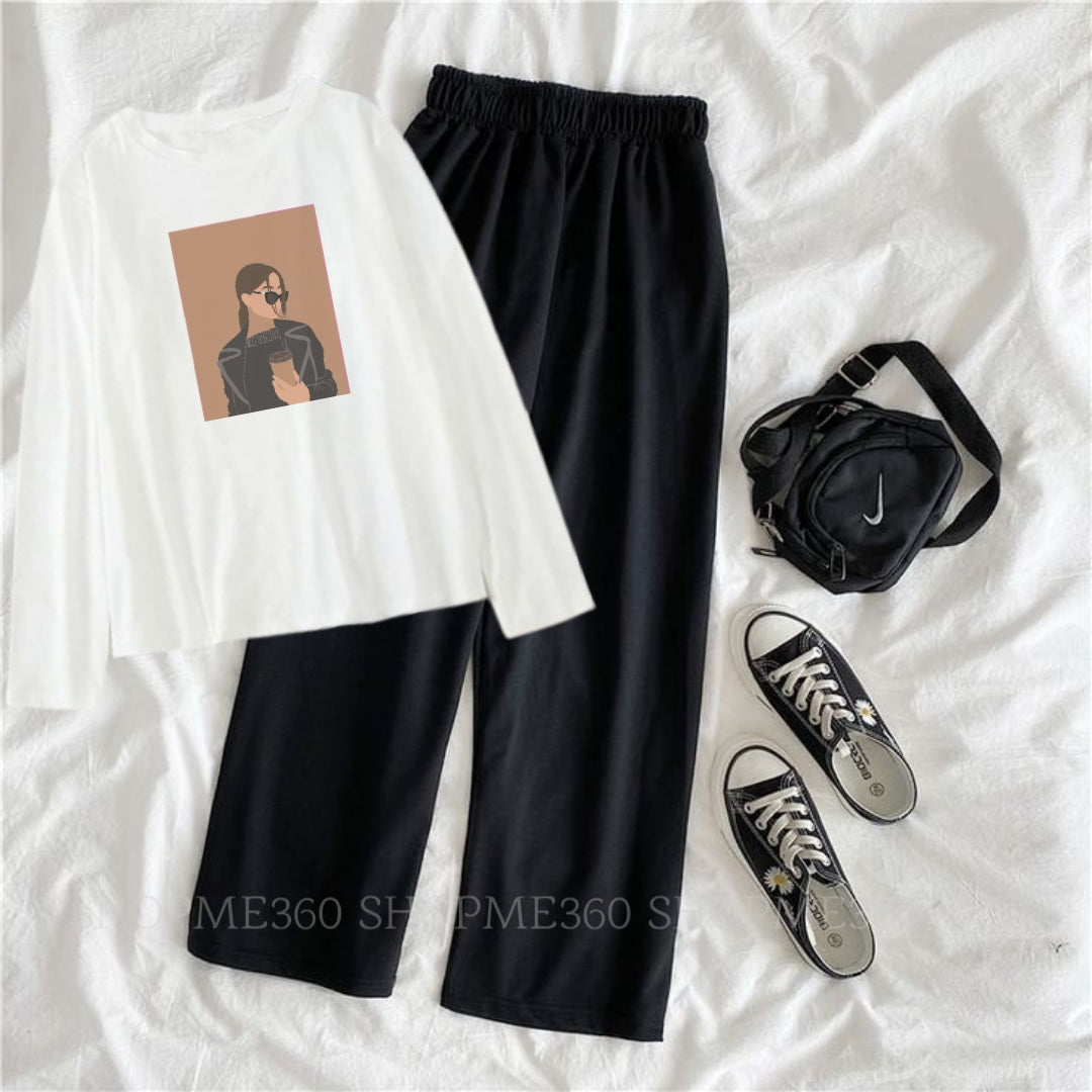 BLACK FLAPPER -WHITE FULL TEE COFFEE GIRL