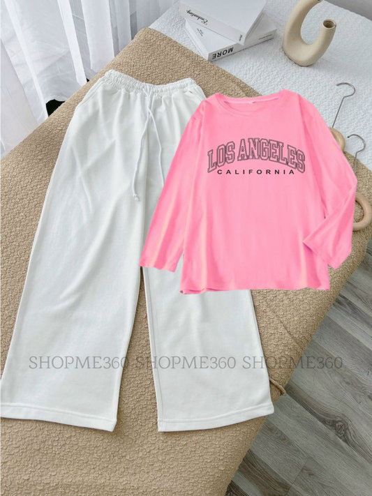 WHITE FLAPPER-PINK FULL TEE LOS ANGELES