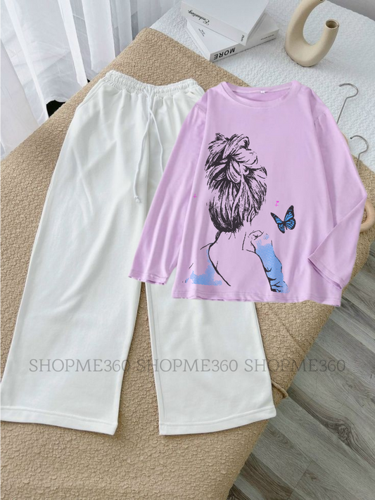 WHITE FLAPPER-LILAC FULL TEE GIRL BUTTERFLY