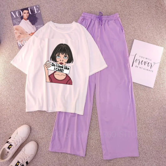 WHITE TEE DO I LOOK LIKE I CARE-LILAC FLAPPER