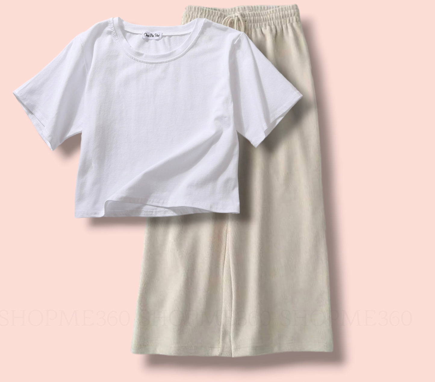 BEIGE FLAPPER-WHITE CROP TEE