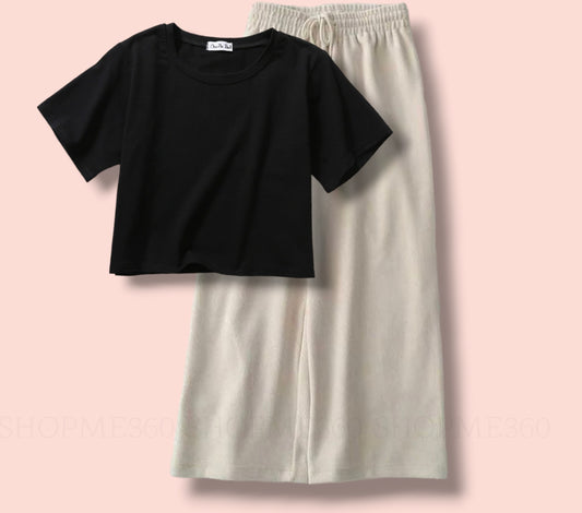 BEIGE FLAPPER-BLACK CROP TEE