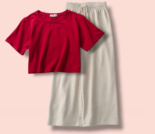 BEIGE FLAPPER-RED CROP TEE