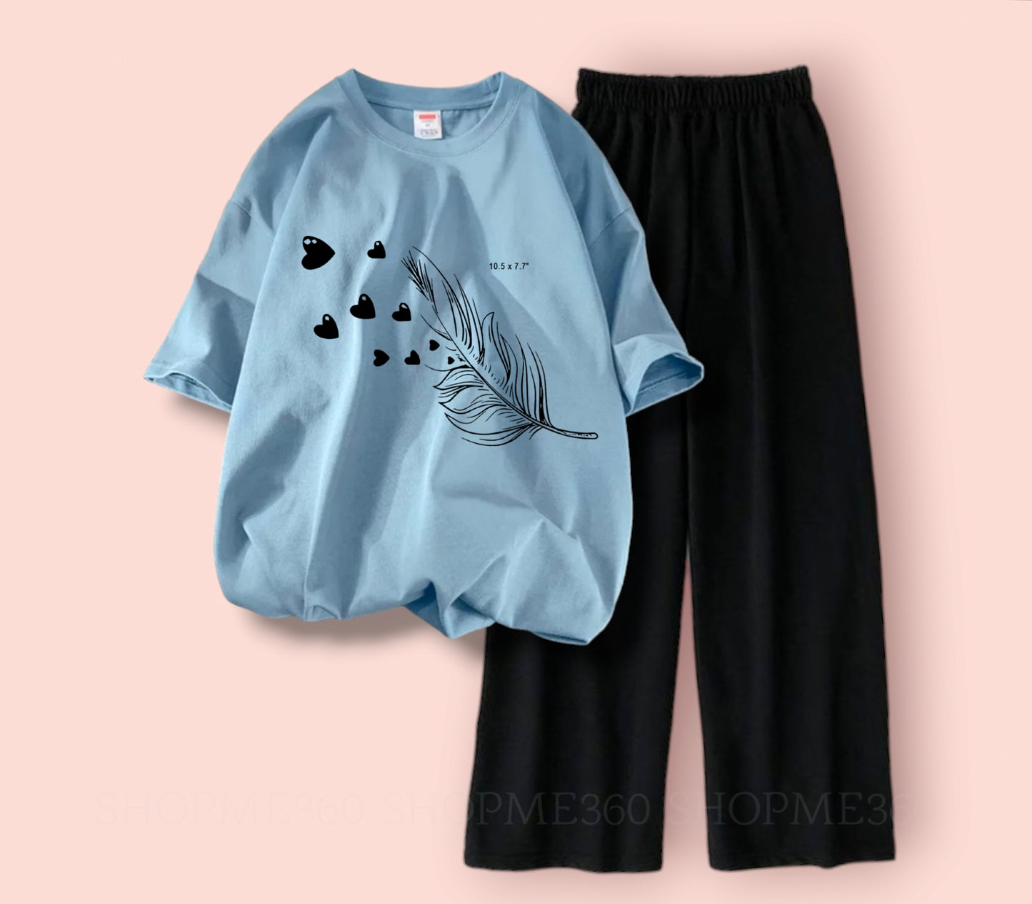 BLACK FLAPPER-SKY BLUE TEE FEATHER