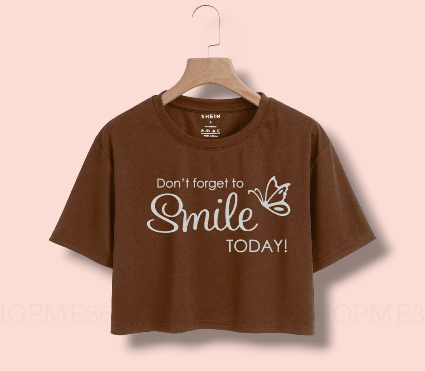 BROWN CROP TEE DON'T FORGET TO SMILE TODAY