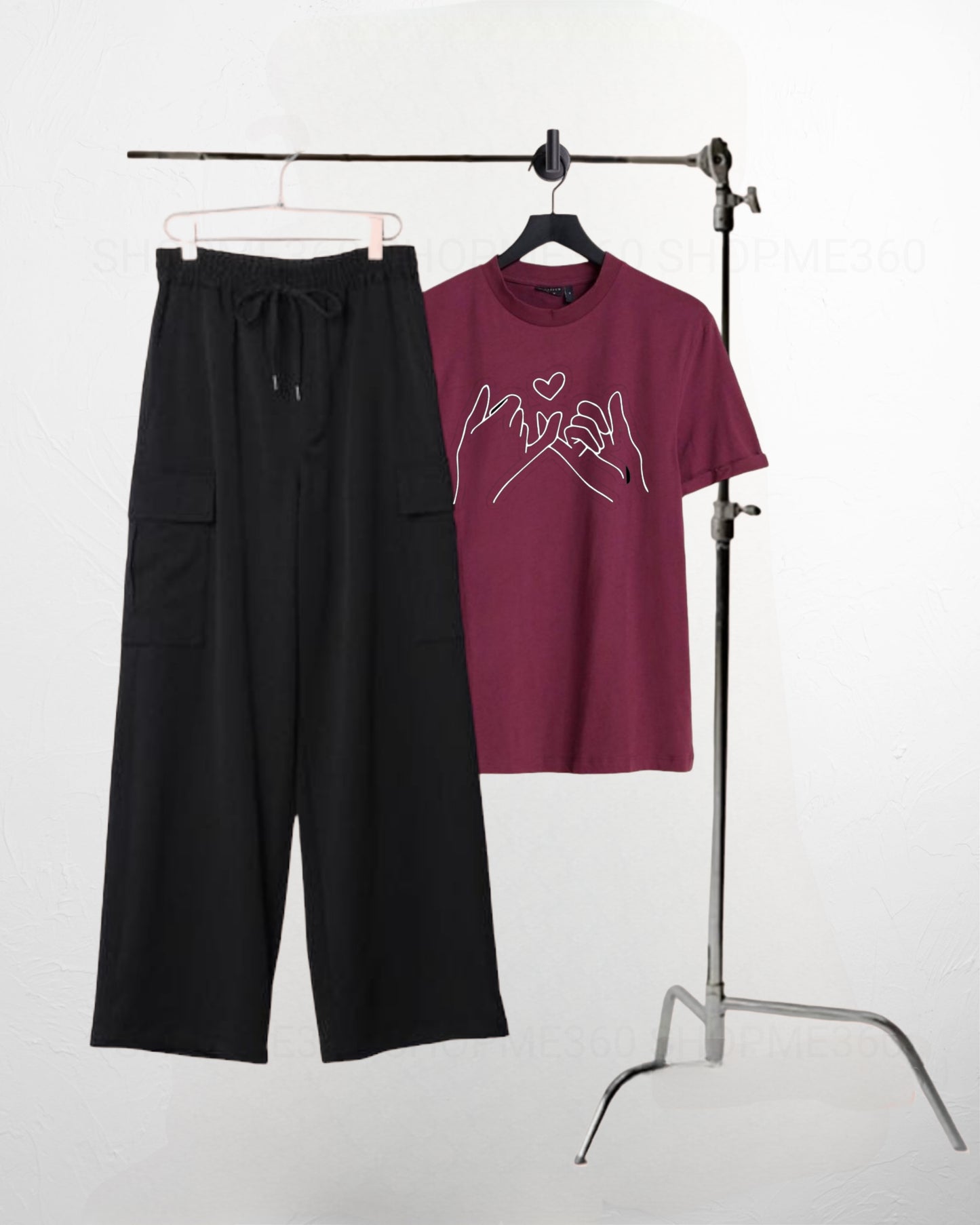 BLACK CARGO FLAPPER-MAROON TSHIRT PINKY PROMISE