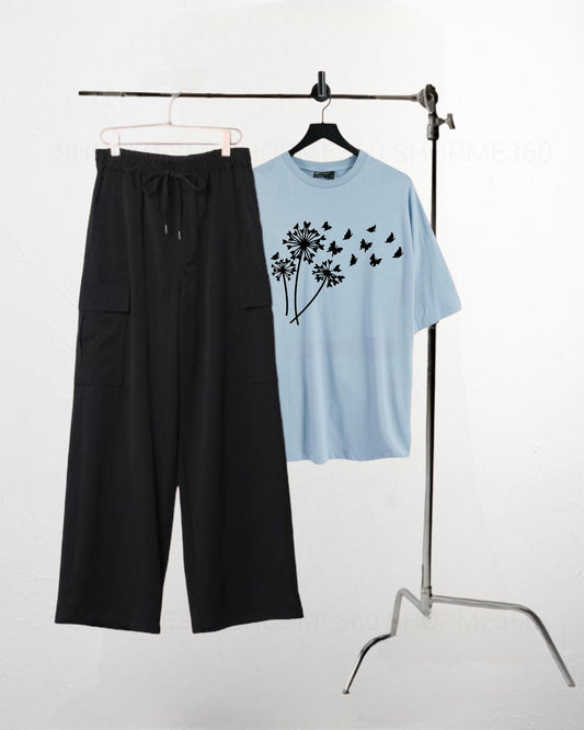 BLACK CARGO FLAPPER-SKY BLUE TSHIRT FEATHER