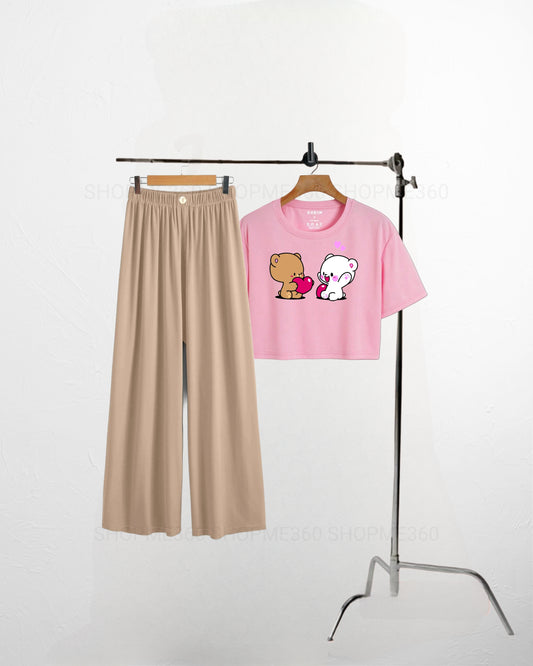 BEIGE FLAPPER-PINK CROP TEE PAIR