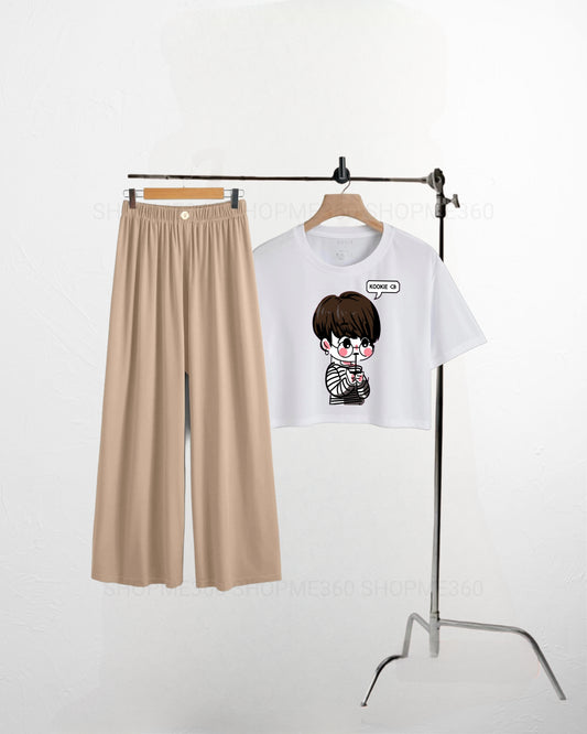 BEIGE FLAPPER-WHITE CROP TEE KOOKI