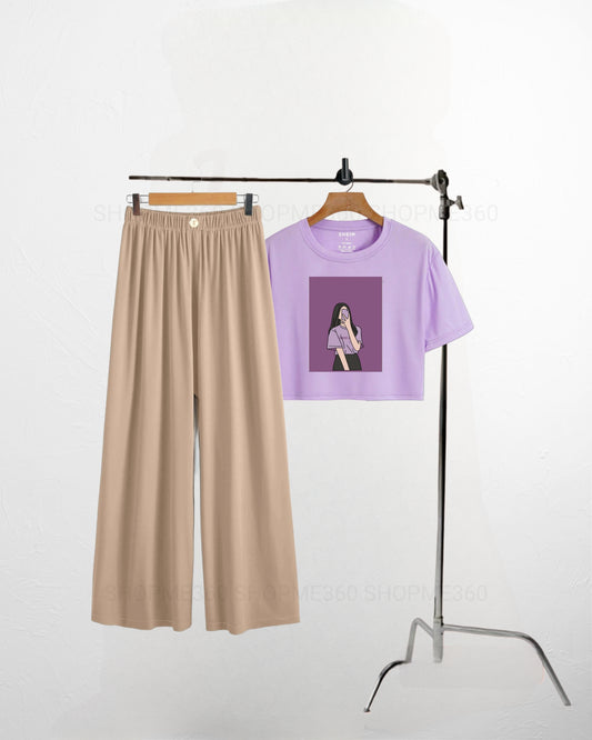 BEIGE FLAPPER-LILAC CROP TEE SELFIE GIRL