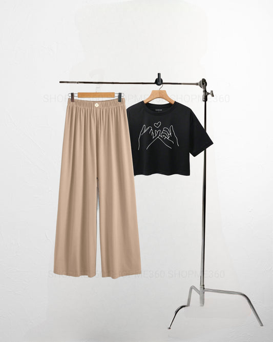 BEIGE FLAPPER-BLACK CROP TEE PINKY PROMISE