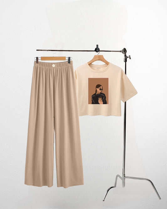 BEIGE FLAPPER-BEIGE CROP TEE COFFEE GIRL