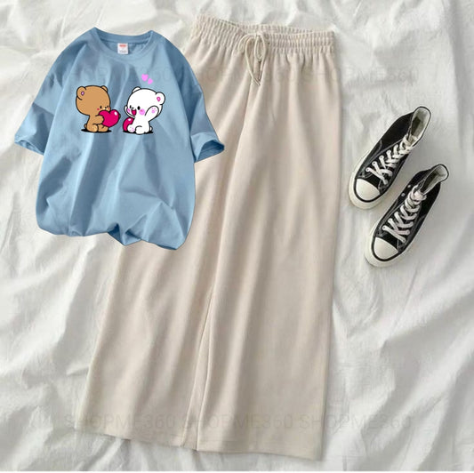 BEIGE FLAPPER-SKY BLUE TEE PAIR