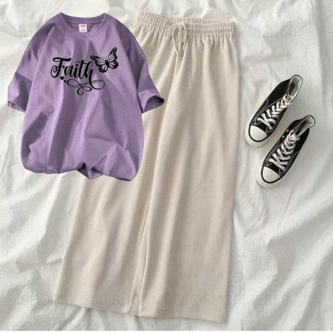BEIGE FLAPPER-LILAC TEE FAITH BUTTERFLY
