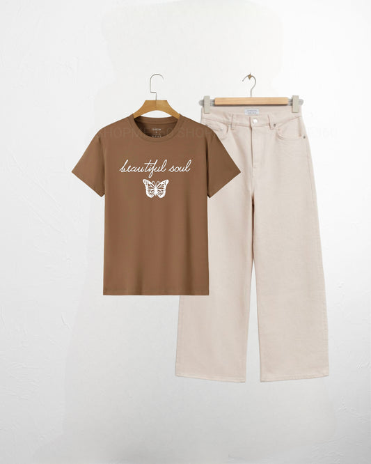 BROWN TSHIRT BEAUTIFUL SOUL-BEIGE JEANS