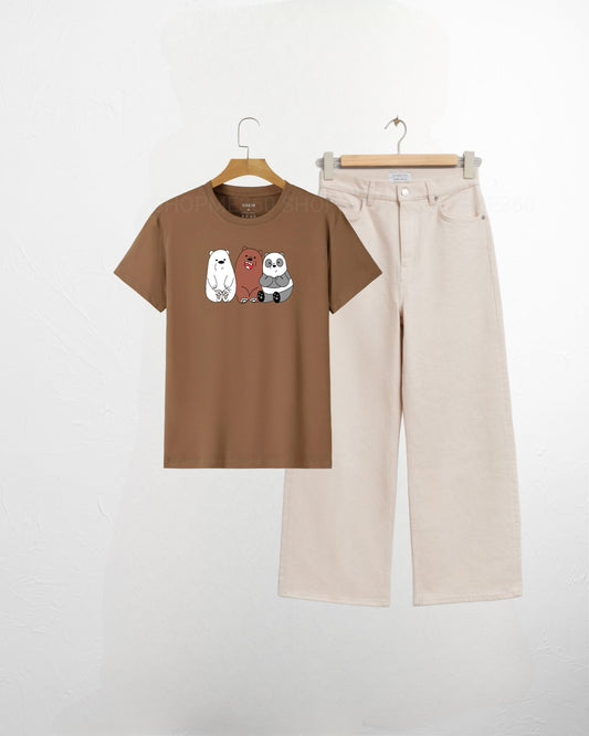 BROWN TSHIRT 3BEAR-BEIGE JEANS