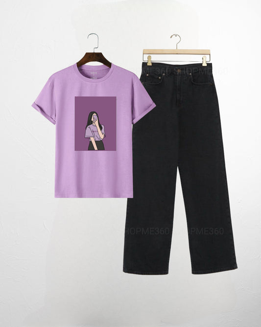 LILAC TSHIRT SELFI GIRL-BLACK JEANS