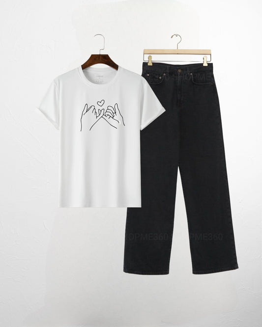 WHITE TSHIRT PINKY PROMISE-BLACK JEANS