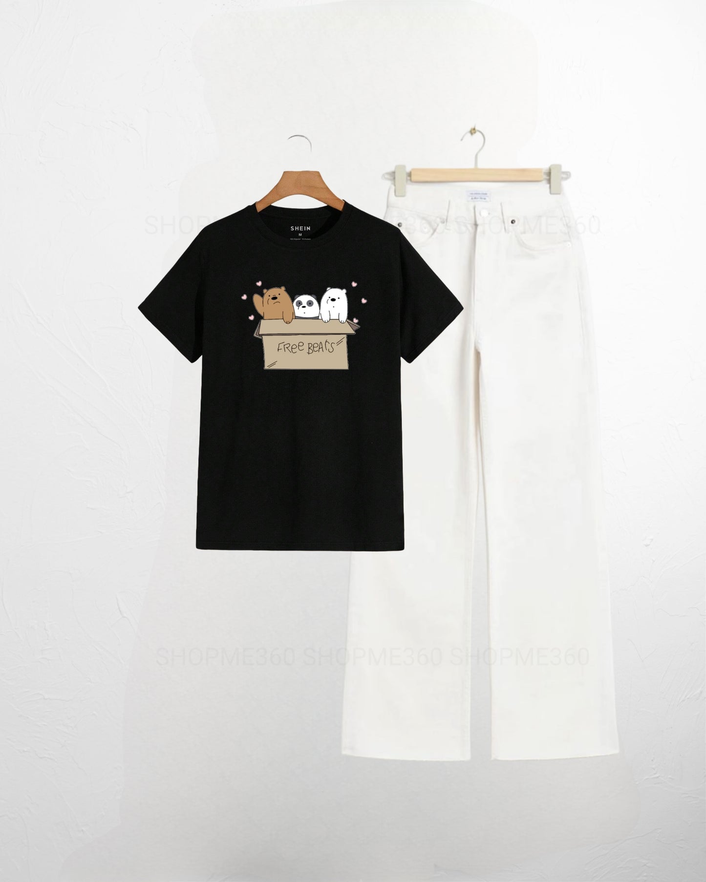 BLACK TSHIRT FREE BEAR-WHITE JEANS