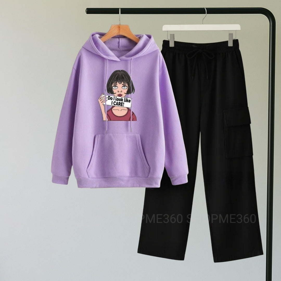 LILAC HOODIE DO I LOOK LIKE I CARE-BLACK CARGO FLAPPER