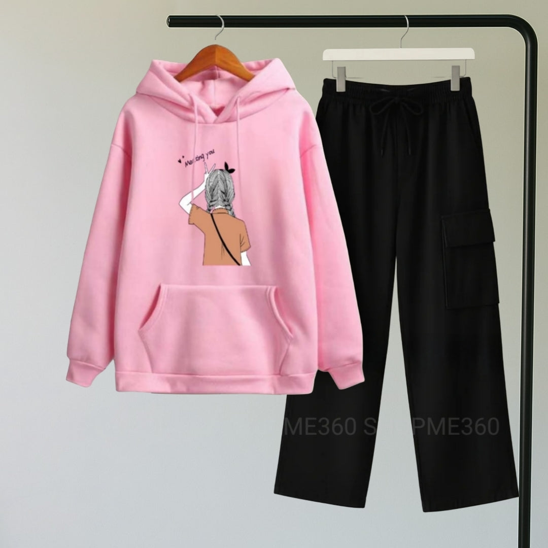 PINK HOODIE MEETING YOU-BLACK CARGO FLAPPER