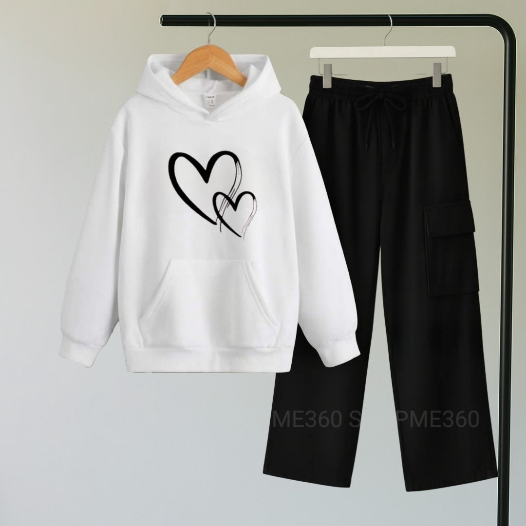 WHITE HOODIE 2 HEART-BLACK CARGO FLAPPER