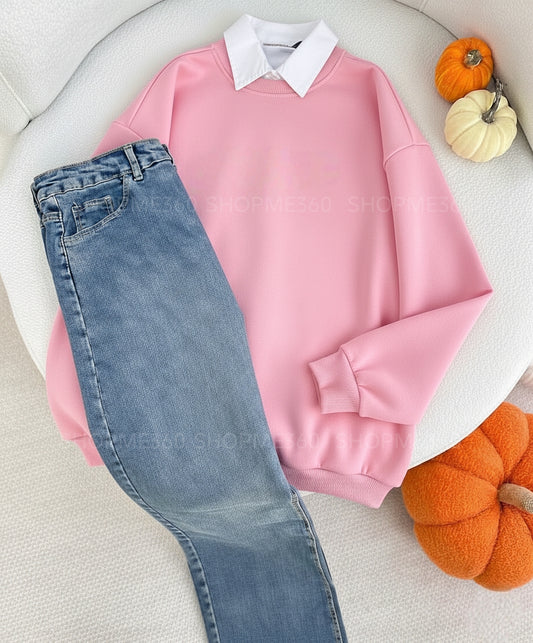 PINK COLLAR SWEATSHIRT BEAUTIFUL SOUL-SKY BLUE WIDE LEG JEANS