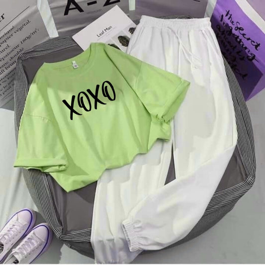 WHITE TROUSER-NEON GREEN CROP TEE XOXO