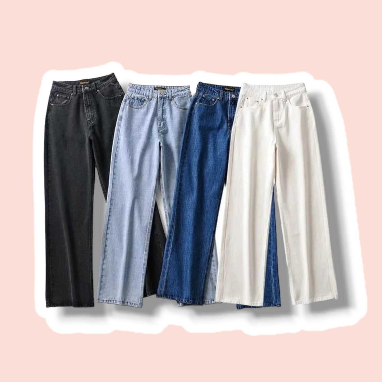 PACK OF 4 WIDE LEG DENIM JEANS BLACK-SKY BLUE-MID BLUE-WHITE
