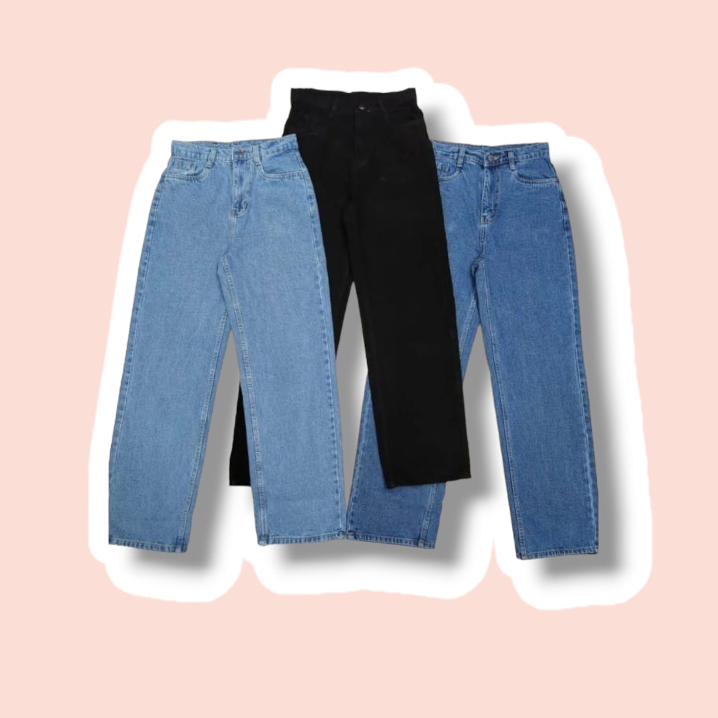 PACK OF THREE WIDE LEG DENIM JEANS SKY BLUE-BLACK-MID BLUE