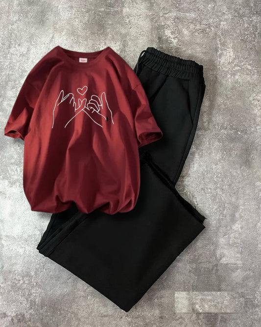 BLACK FLAPPER-MAROON TSHIRT PINKY PROMISE