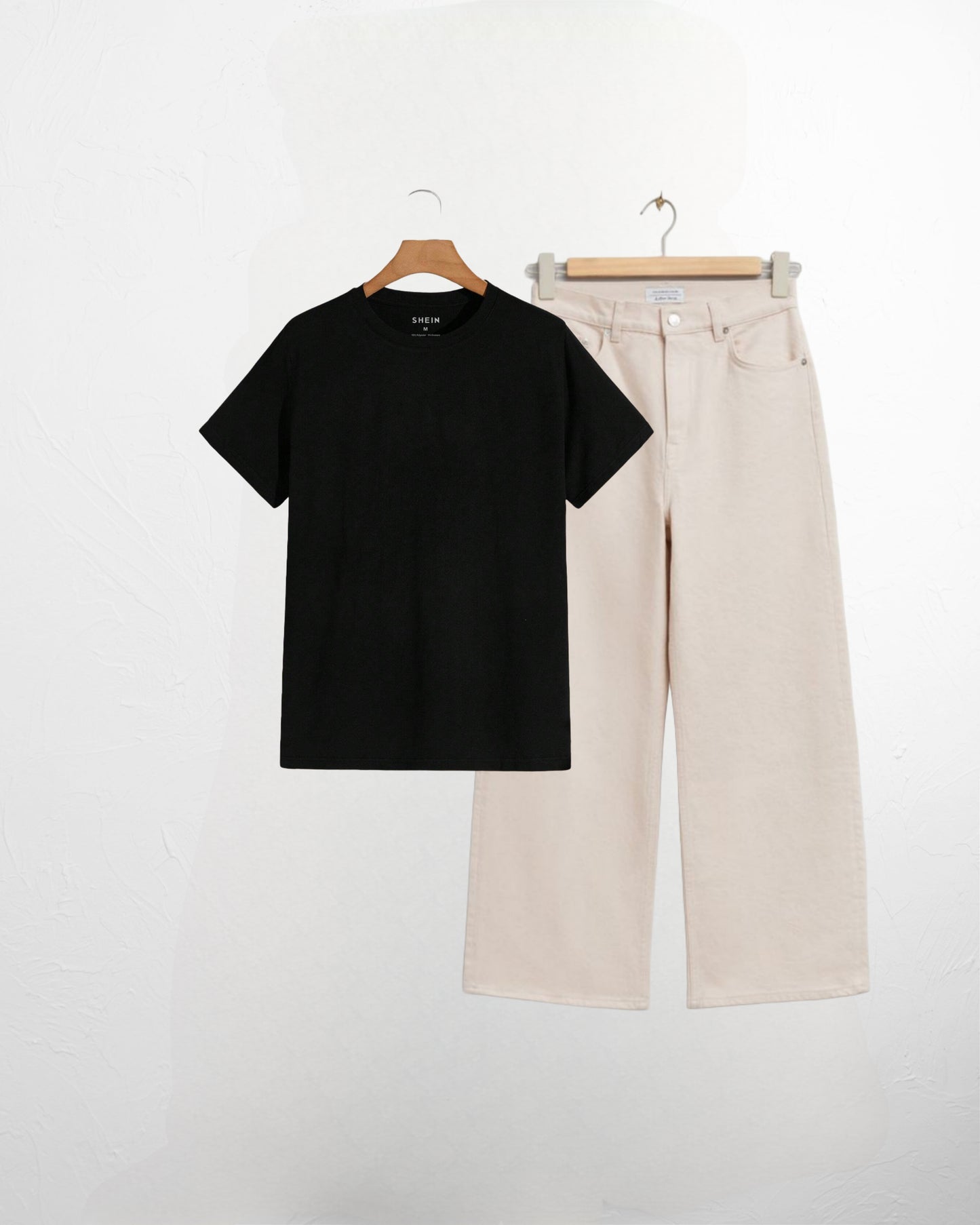 BLACK TSHIRT-BEIGE JEANS