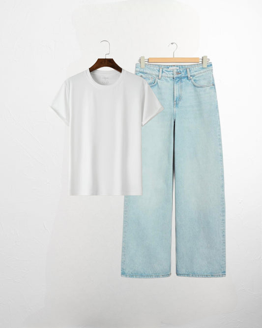 WHITE TSHIRT-SKY BLUE JEANS