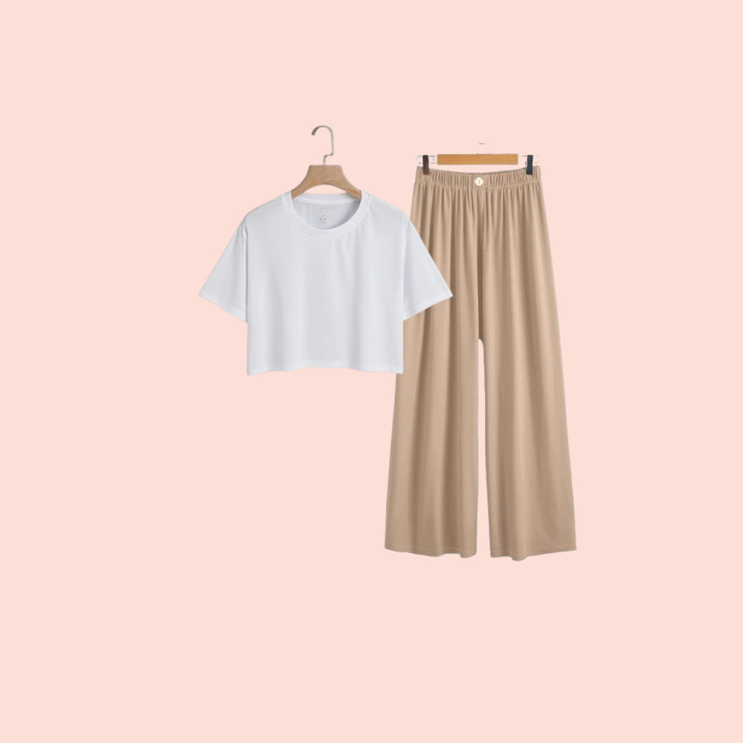 BEIGE FLAPPER-BASIC WHITE CROP TEE