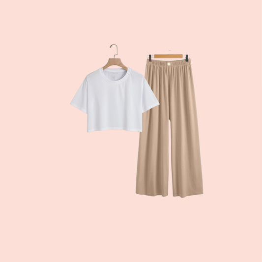 BEIGE FLAPPER-BASIC WHITE CROP TEE