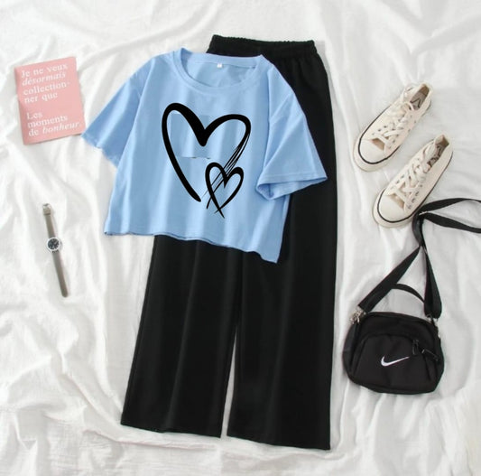 BLACK FLAPPER - SKY BLUE  CROP TEE 2HEARTS