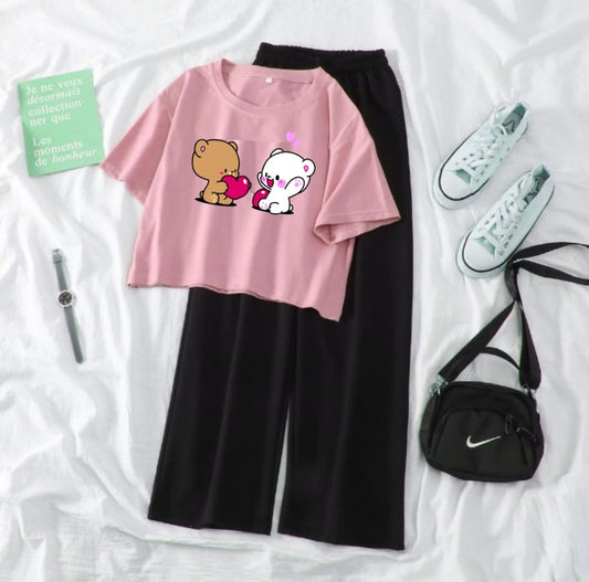 BLACK FLAPPER- PINK CROP TEE PAIR