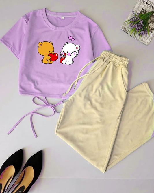 BEIGE FLAPPER - LILAC CROP TEE PAIRS