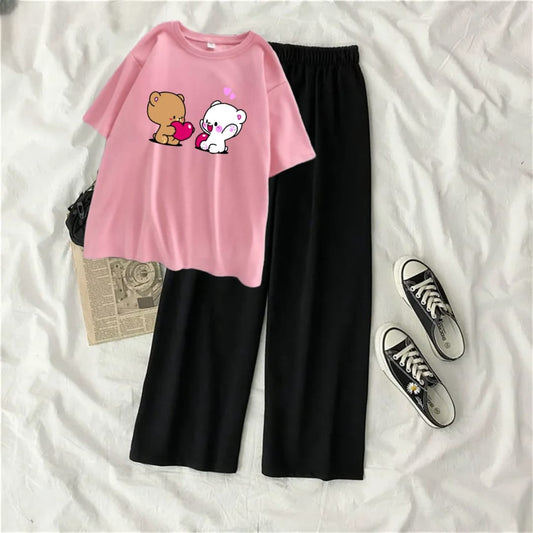 BLACK FLAPPER-PINK TEE PAIR