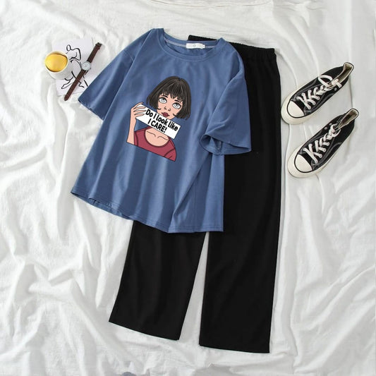 BLACK FLAPPER - NAVY BLUE TEE DO I LOOK LIKE I CARE