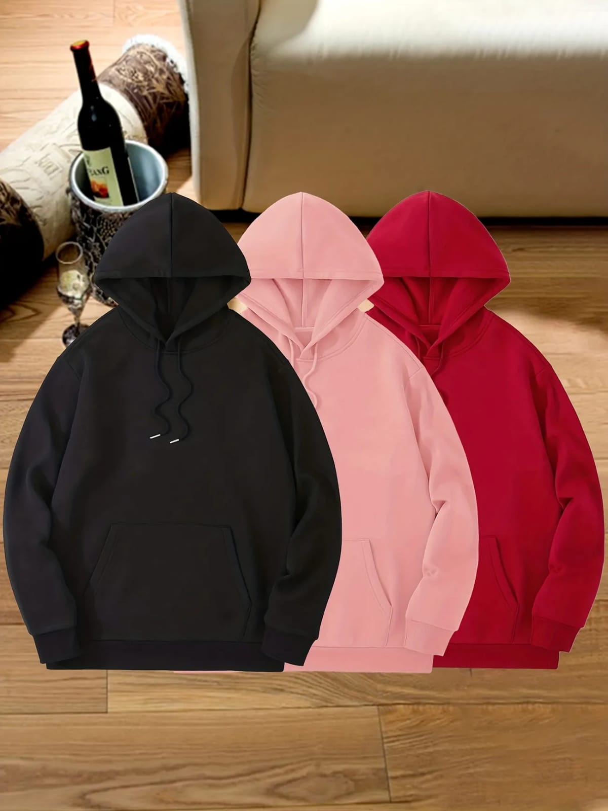 PACK OF 3 HOODIES BLACK-PINK-RED