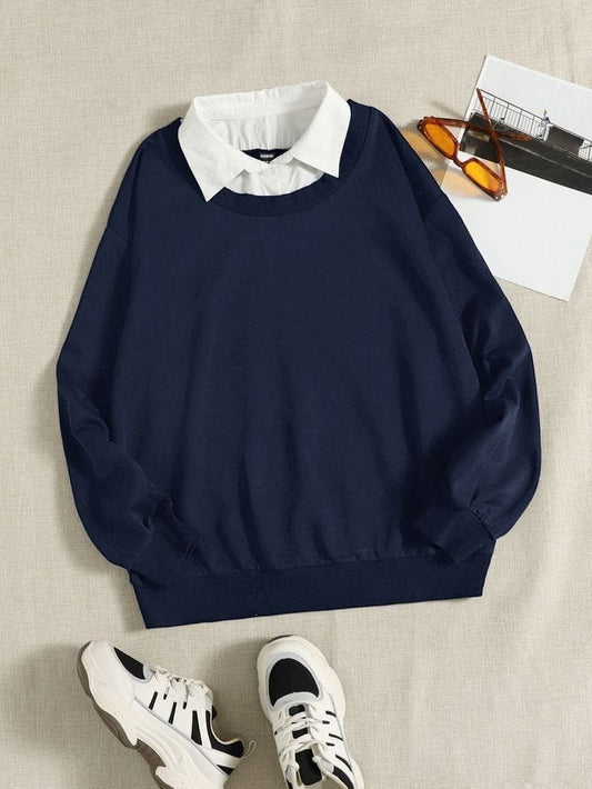 NAVY BLUE COLLAR SWEATSHIRT